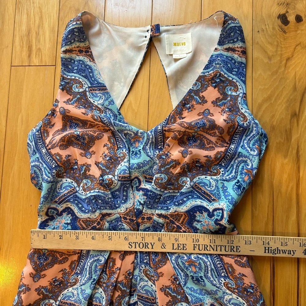 Maeve Anthropologie Paisley Medallion V-Neck Sleeveless Silk Maxi Dress - Picture 14 of 16